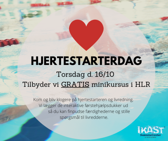 Plakat for hjertestarterdagen 16. oktober 2025 i Ikast Svømmecenter